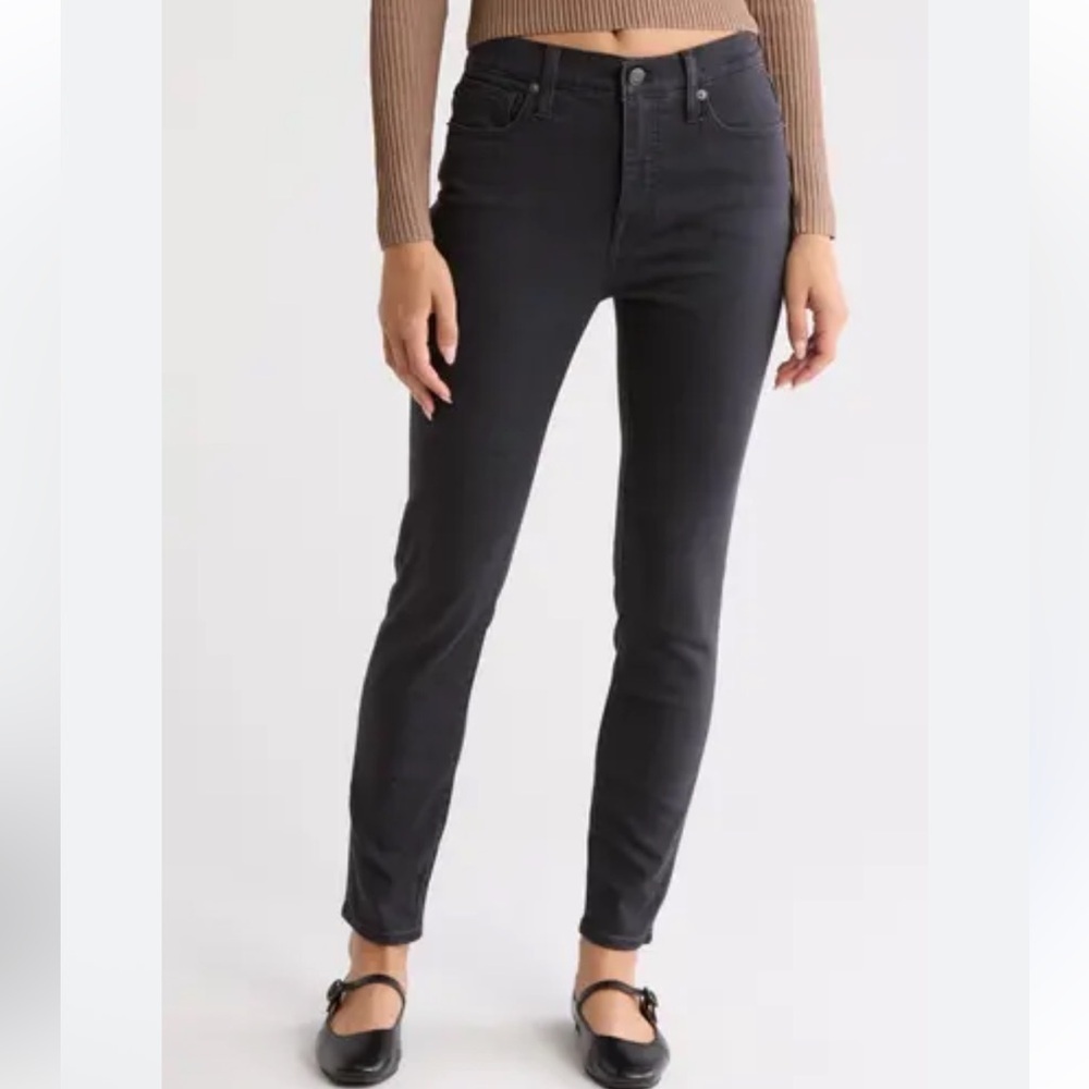 MADEWELL 10 INCH HI RISE Skinny Black Wash Jean Denim Festival Mom SZ 26 Concert